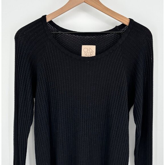 Chaser Shirt Women Large Black Waffle Knit Long Sleeve Thermal - Picture 2 of 9